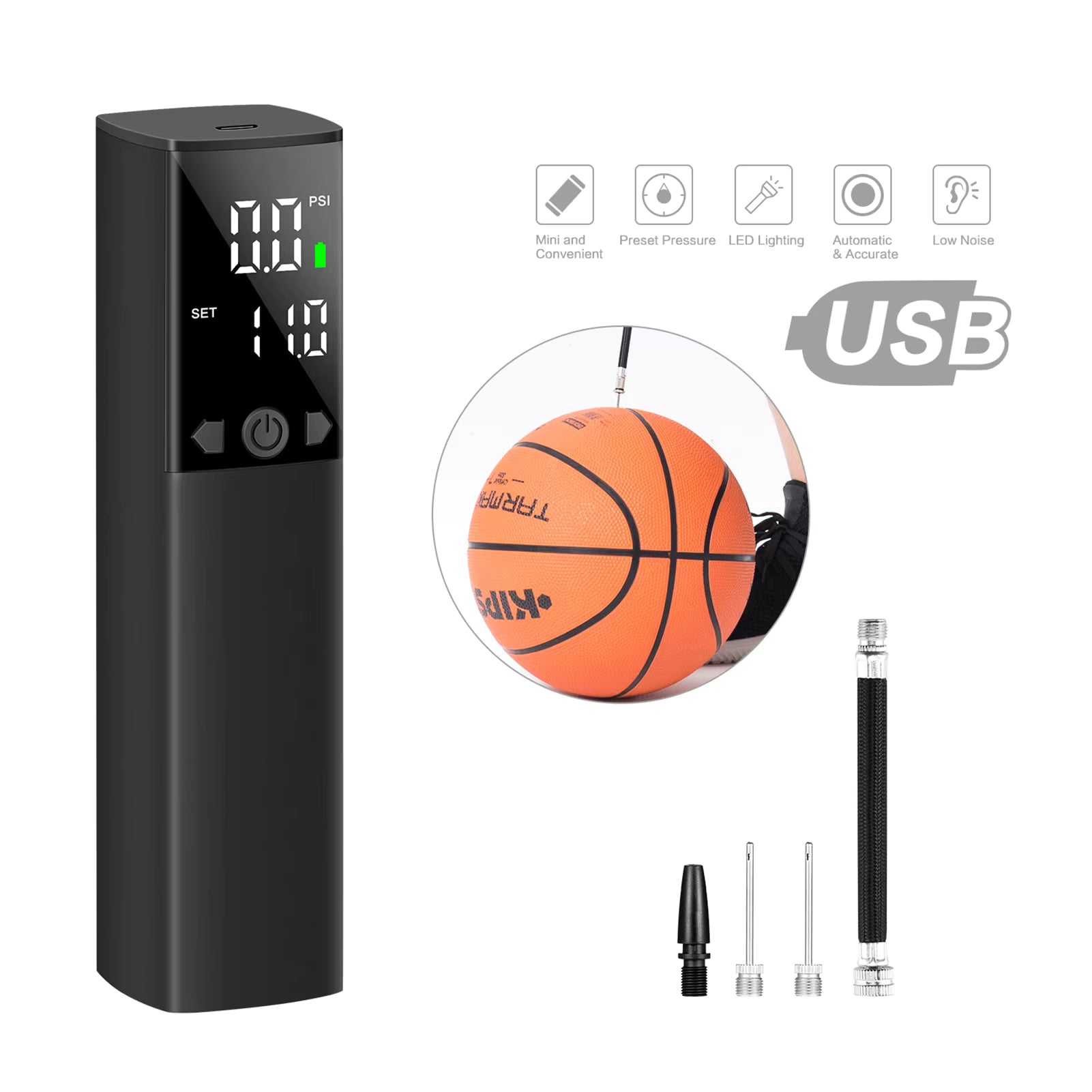 12PSI Rechargeable Portable Intelligent Electric Ball Pump for Football Basketball Air Pump Cordless Compressor Digital Air Pump