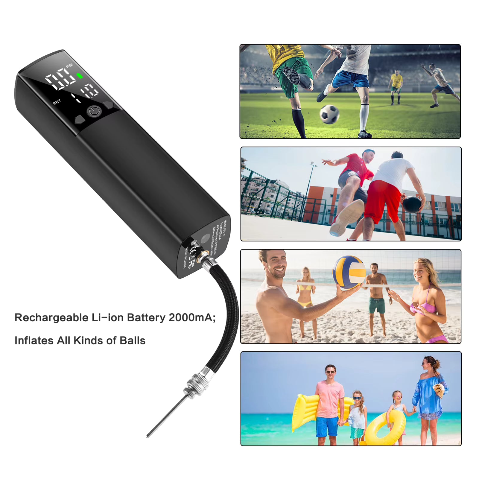 12PSI Rechargeable Portable Intelligent Electric Ball Pump for Football Basketball Air Pump Cordless Compressor Digital Air Pump